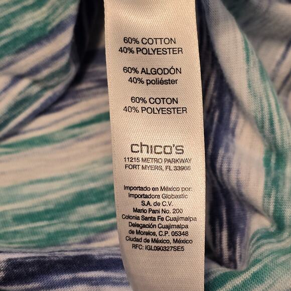 Zenergy by Chico’s Women’s Coastal Tee M Blue Green Striped Lightweight Cruise - Picture 5 of 8